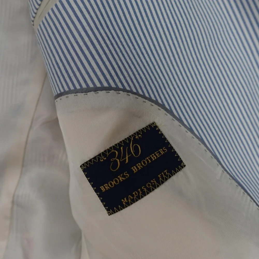 Brooks Brothers 346 Blazer Mens 44L Blue Stripe Cotton Sport Coat Jacket Summer